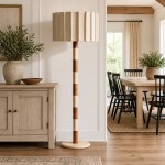 Owen Modern Pleated Fabric Striped Travertine Floor Lamp