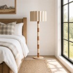 Owen Modern Pleated Fabric Striped Travertine Floor Lamp