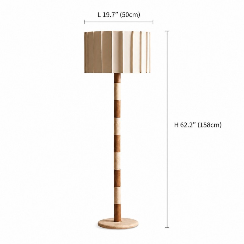 Owen Modern Pleated Fabric Striped Travertine Floor Lamp