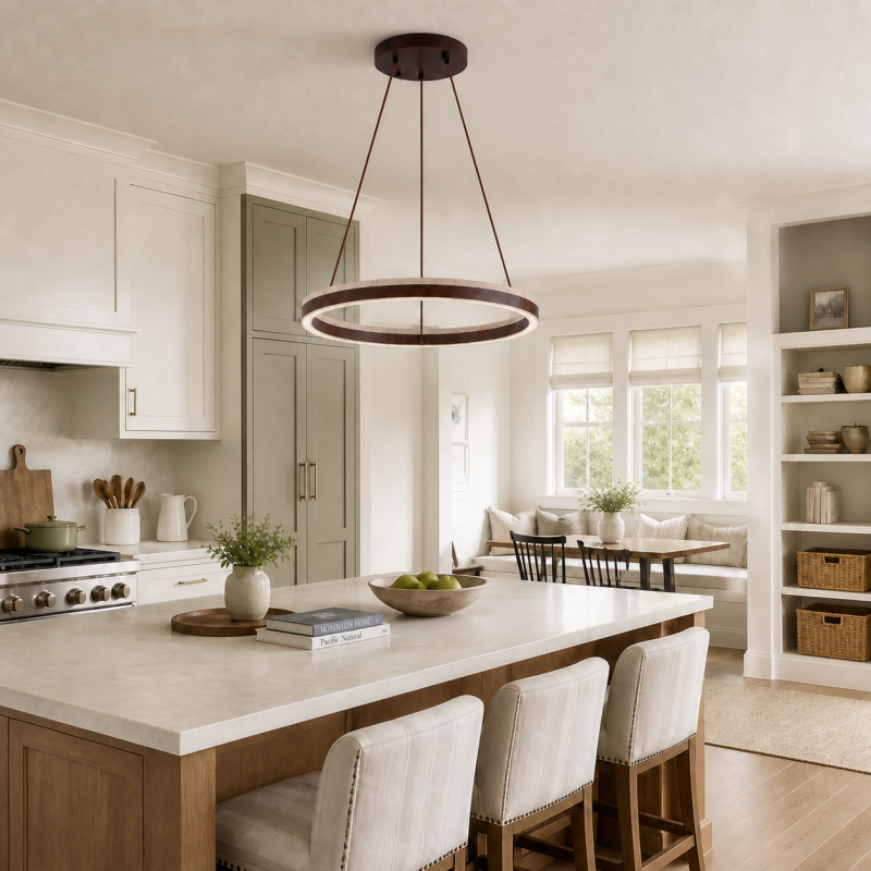 Caelan Modern LED Travertine Wood Ring Chandelier