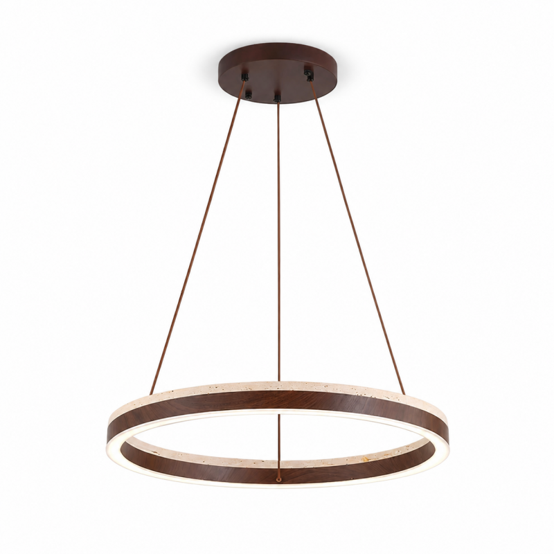 Caelan Modern LED Travertine Wood Ring Chandelier