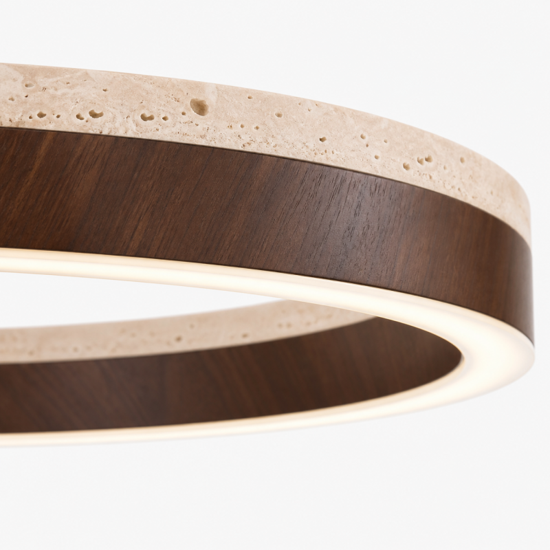 Caelan Modern LED Travertine Wood Ring Chandelier