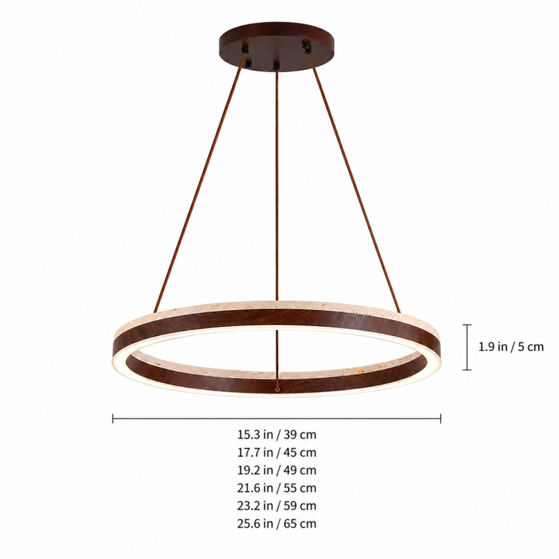 Caelan Modern LED Travertine Wood Ring Chandelier