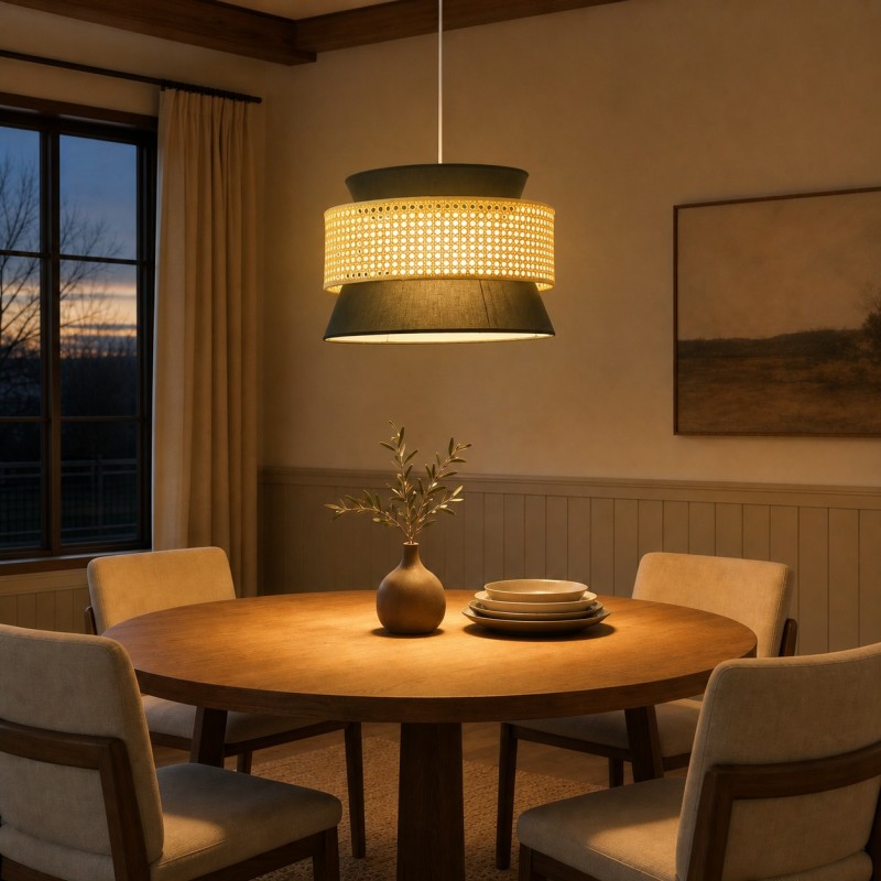 Lyzar Rustic Tiered Rattan Fabric Pendant Light