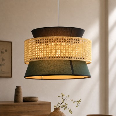 Lyzar Rustic Tiered Rattan Fabric Pendant Light