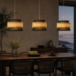 Lyzar Rustic Tiered Rattan Fabric Pendant Light