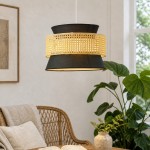 Lyzar Rustic Tiered Rattan Fabric Pendant Light