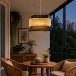Lyzar Rustic Tiered Rattan Fabric Pendant Light