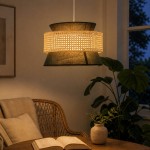 Lyzar Rustic Tiered Rattan Fabric Pendant Light