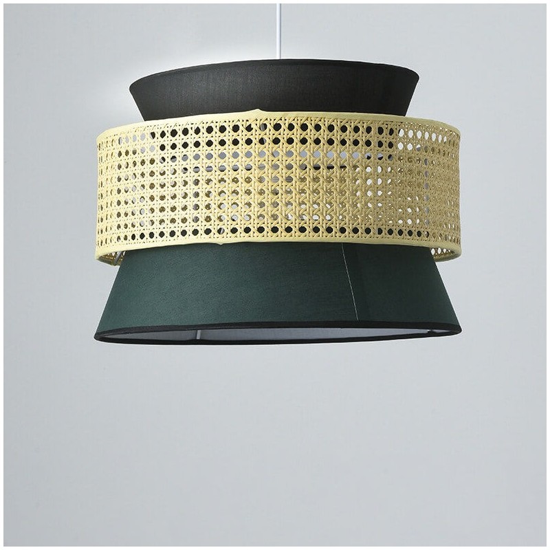 Lyzar Rustic Tiered Rattan Fabric Pendant Light