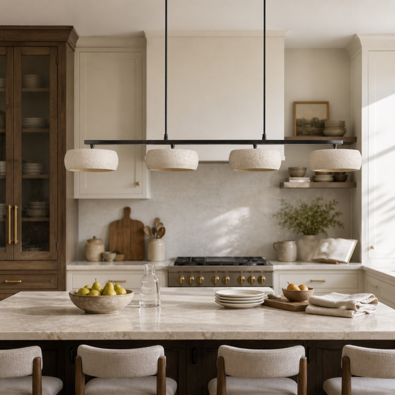 Eamon Wabi Sabi LED 4-Light Travertine Linear Pendant Light
