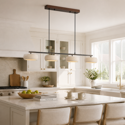 Eamon Wabi Sabi LED 4-Light Travertine Linear Pendant Light