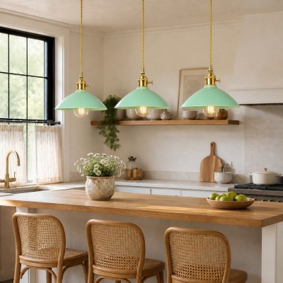 Lenora Vintage Ceramic Brass Cone Pendant Light