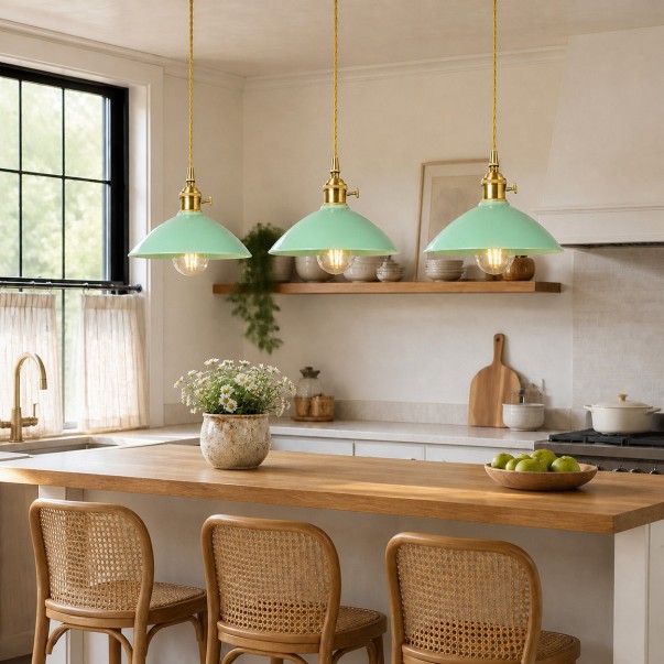 Lenora Vintage Ceramic Brass Cone Pendant Light