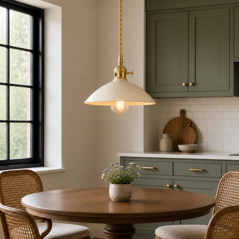Lenora Vintage Pink Ceramic Brass Cone Pendant Light