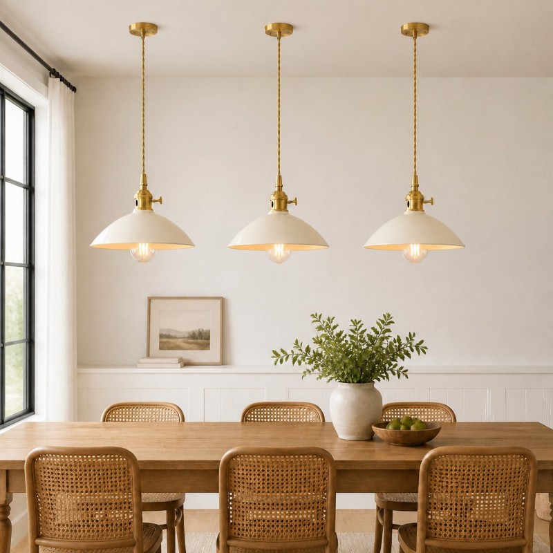 Lenora Vintage Pink Ceramic Brass Cone Pendant Light