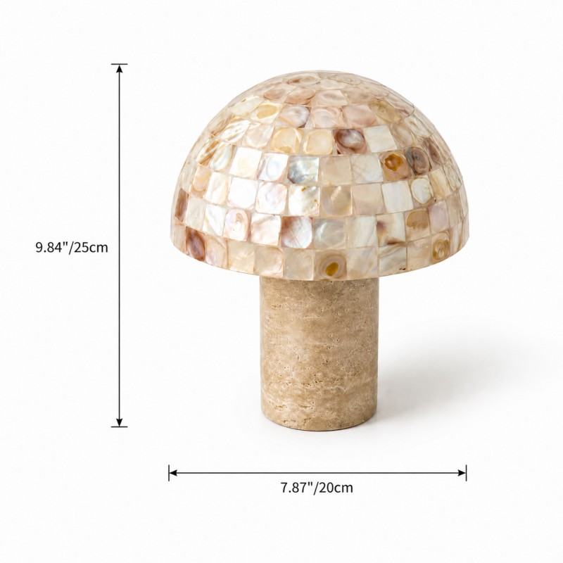 Dorian Retro Shell Mosaic Travertine Mushroom Table Lamp