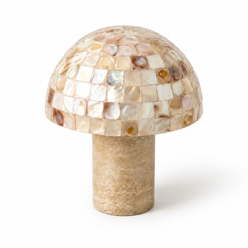 Dorian Retro Shell Mosaic Travertine Mushroom Table Lamp