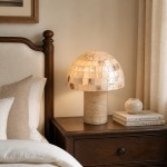 Dorian Retro Shell Mosaic Travertine Mushroom Table Lamp