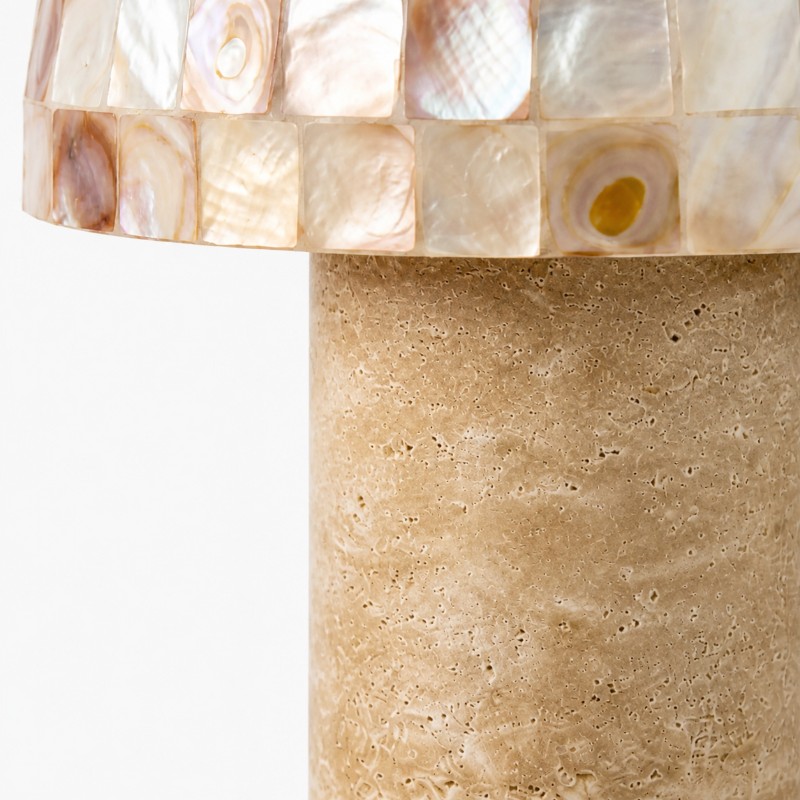 Dorian Retro Shell Mosaic Travertine Mushroom Table Lamp