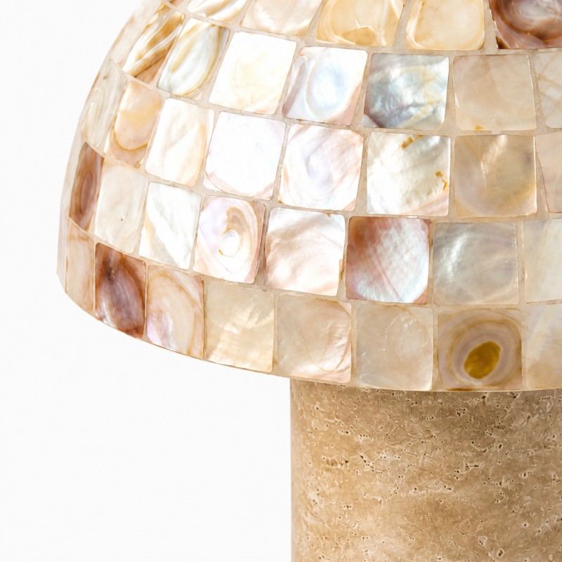 Dorian Retro Shell Mosaic Travertine Mushroom Table Lamp