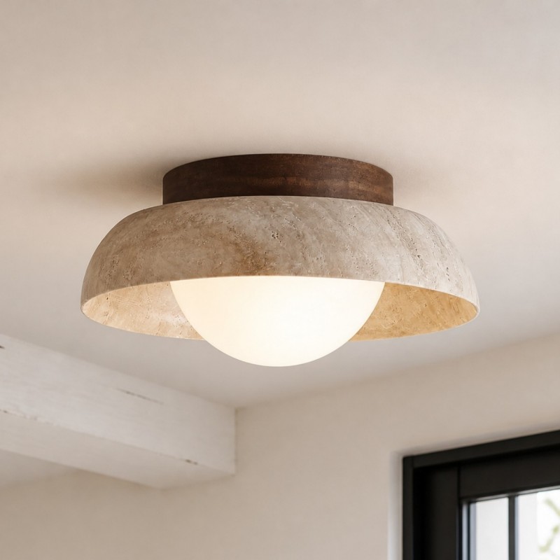 Arthur Modern Travertine Dome Semi Globe Ceiling Light