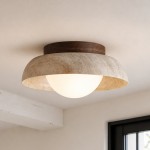 Ansel Wabi Sabi Travertine Round Flush Mount Ceiling Light