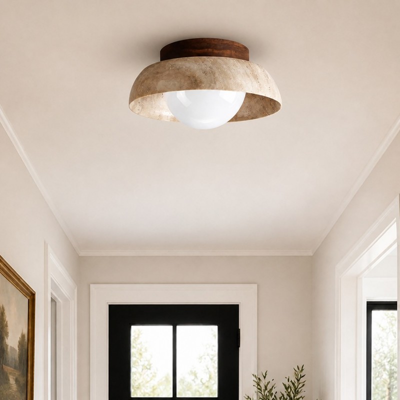 Arthur Modern Travertine Dome Semi Globe Ceiling Light