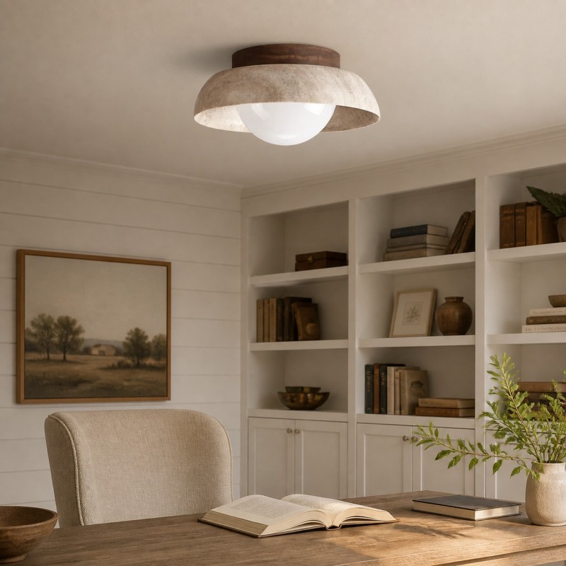 Arthur Modern Travertine Dome Semi Globe Ceiling Light