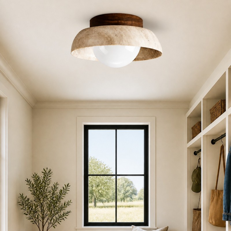 Arthur Modern Travertine Dome Semi Globe Ceiling Light