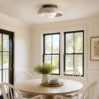 Arthur Modern Travertine Round Semi Globe Ceiling Light