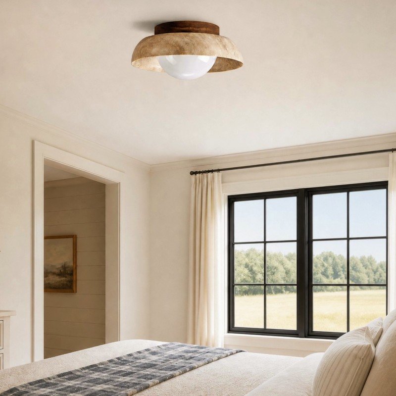 Arthur Modern Travertine Dome Semi Globe Ceiling Light