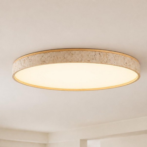 Veyran Modern LED Travertine Drum Flush Mount Ceiling Light