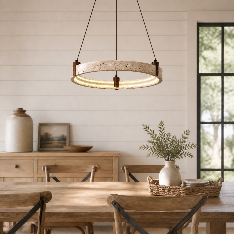 Ivy Wabi-Sabi Travertine Ring Integrated LED Chandelier
