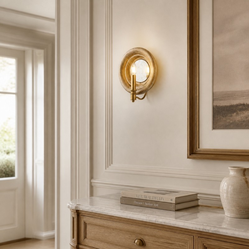 Leander American Vintage Wooden Round Wall Sconce