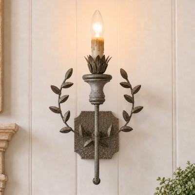 Dominic Vintage Metal Leaf Candle Style Wall Light