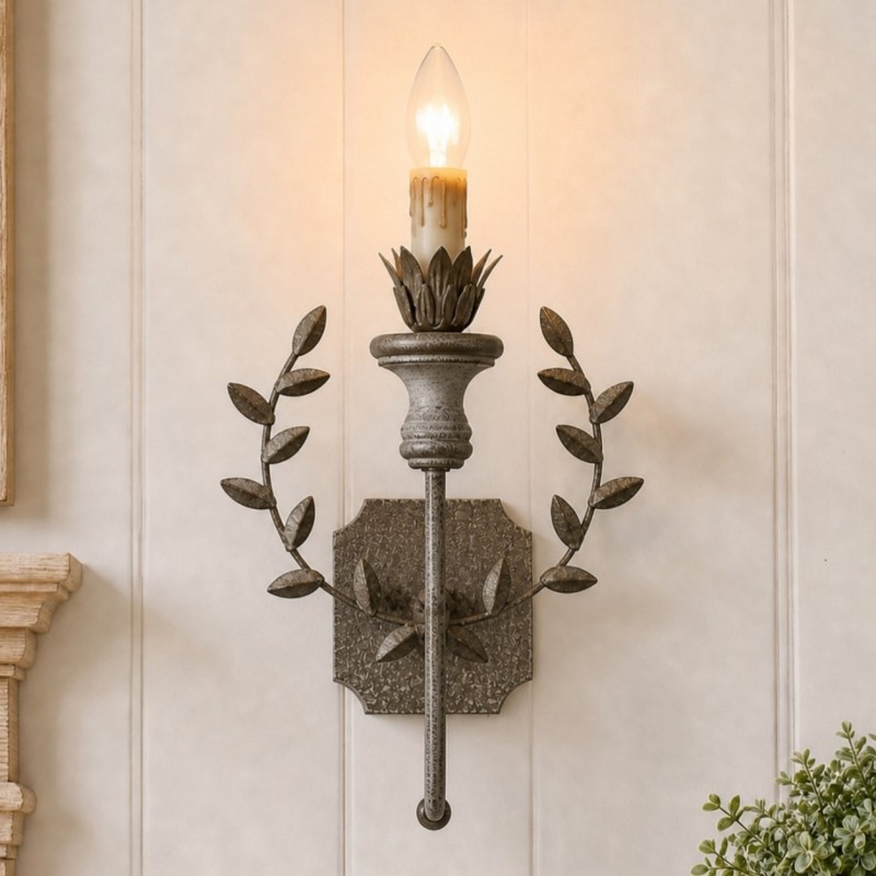 Dominic Vintage Metal Leaf Candle Style Wall Light