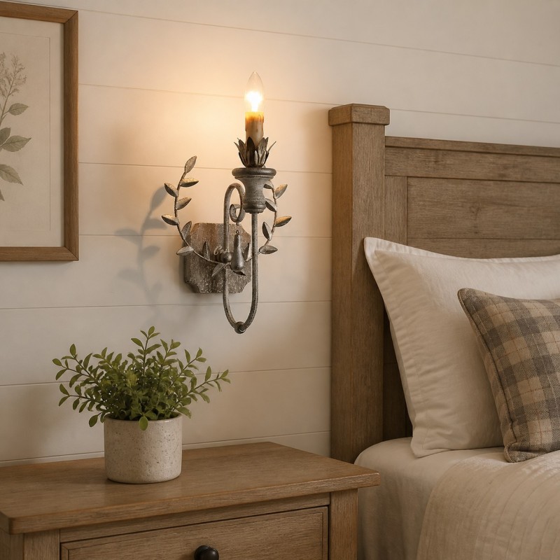 Dominic Vintage Metal Leaf Candle Style Wall Light