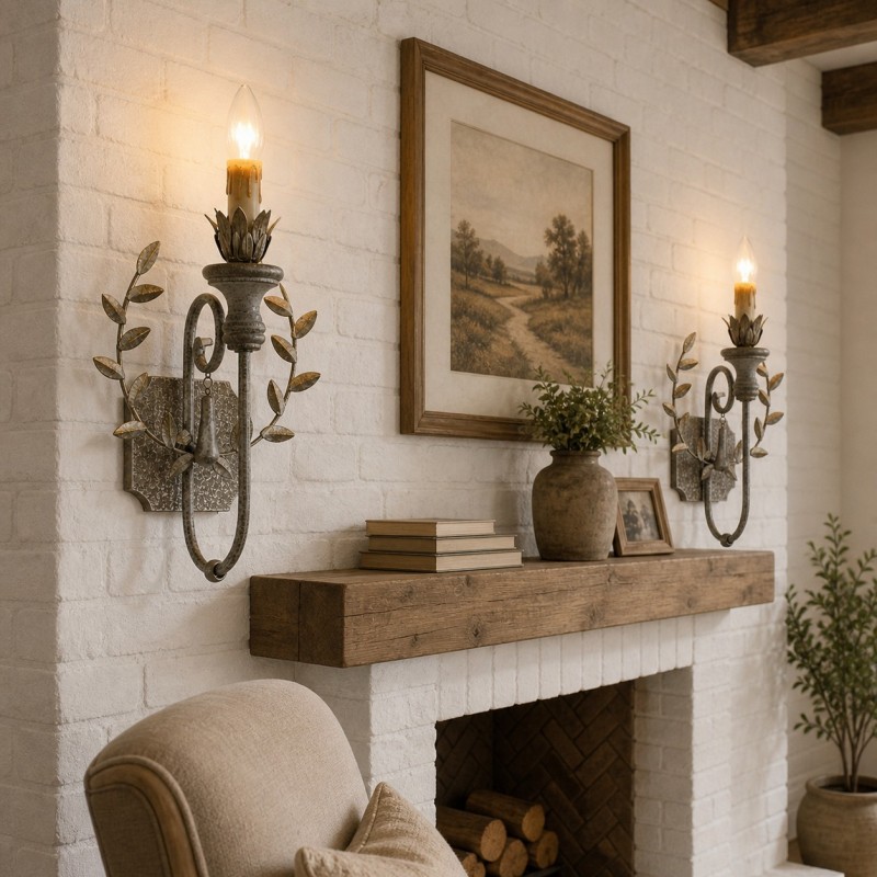 Dominic Vintage Metal Leaf Candle Style Wall Light