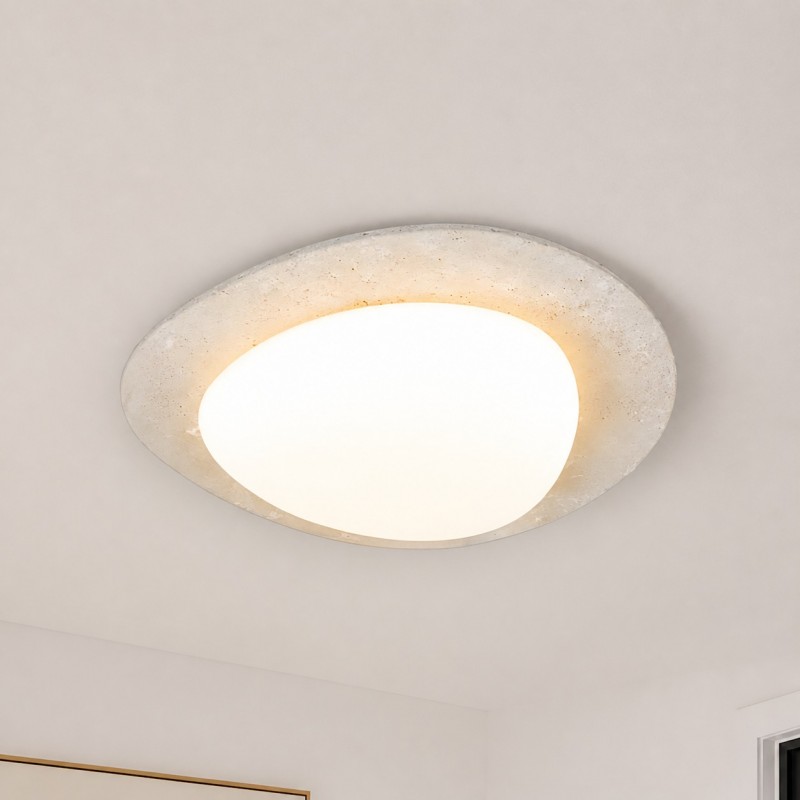 Odette Pebble-Shaped Travertine LED Flush Mount Ceiling Light
