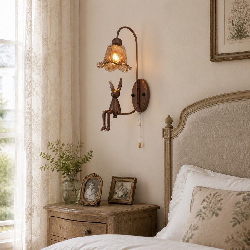 Ames French Vintage Glass Rabbit Wall Sconce