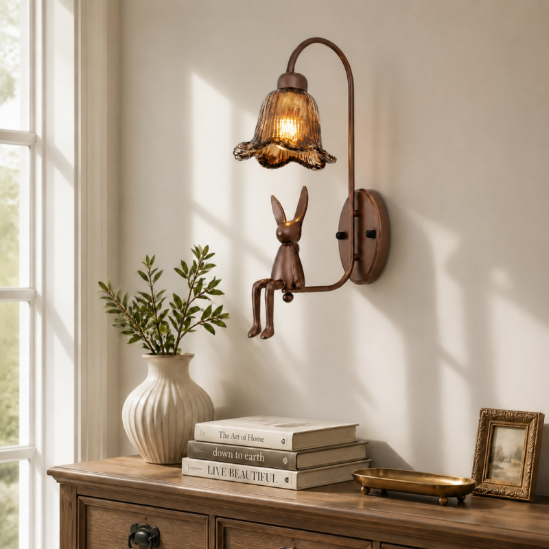 Ames French Vintage Glass Rabbit Wall Sconce