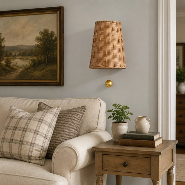 Elise Wabi-shabi Woven Rattan Wall Sconce