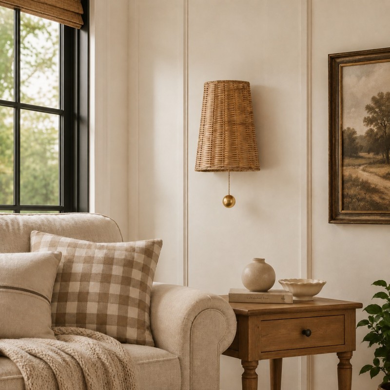 Elise Wabi-shabi Woven Rattan Wall Sconce