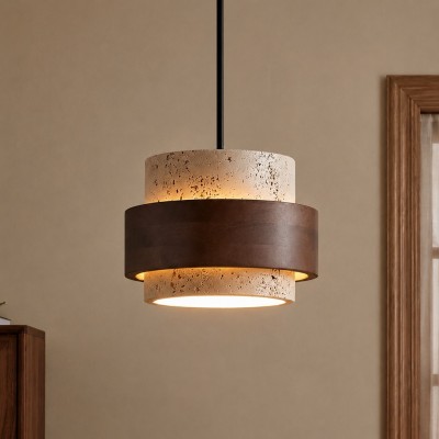 Timothy Wabi Sabi Cylindrical Travertine Pendant Light