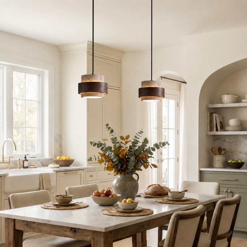 Timothy Wabi Sabi Cylindrical Travertine Pendant Light