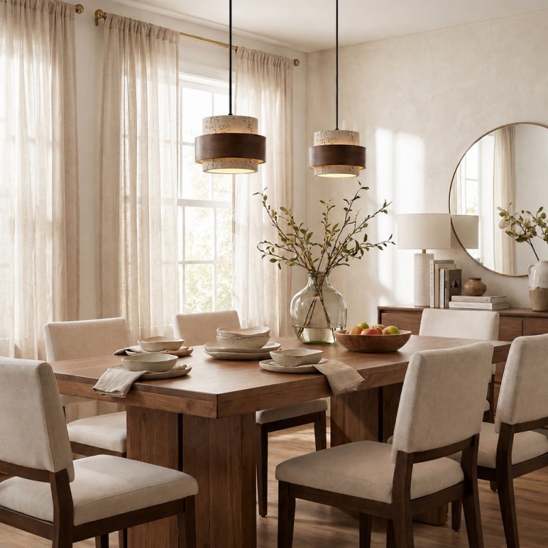Timothy Wabi Sabi Cylindrical Travertine Pendant Light