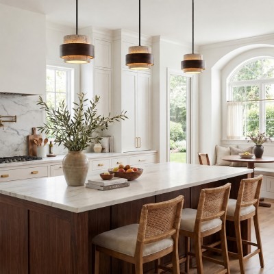 Timothy Wabi Sabi Cylindrical Travertine Pendant Light