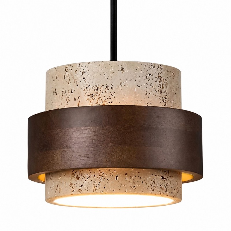 Timothy Wabi Sabi Cylindrical Travertine Pendant Light