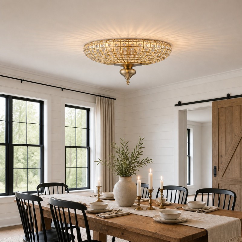 Celine Vintage Crystal Round Semi Flush Ceiling Light